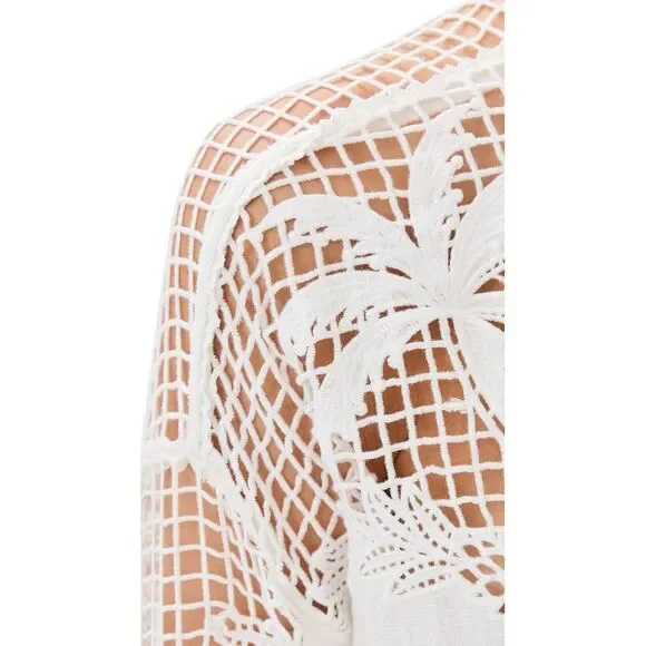 Farm Rio Womens Palms Richelieu Long Sleeve Shirt Small Off White - NWT $248 - Picture 7 of 7